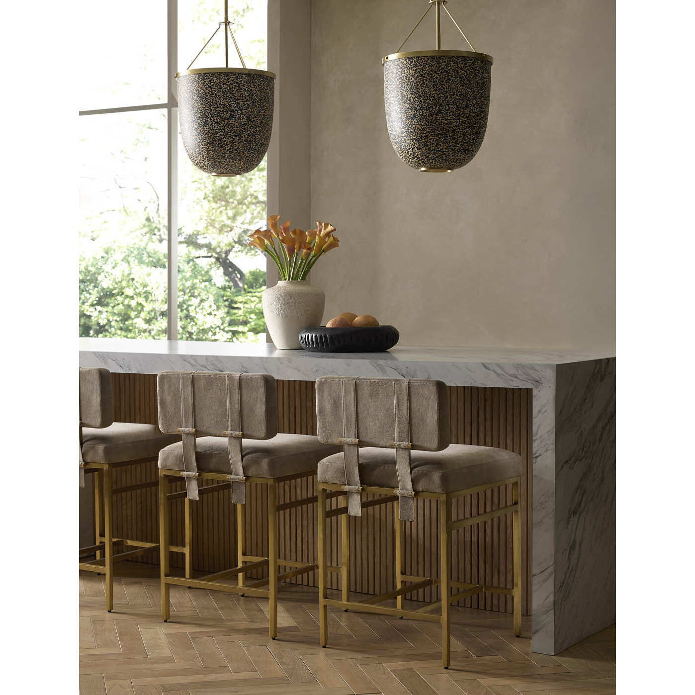 Laney 35 inch Taupe and Antique Brass Counter Stool